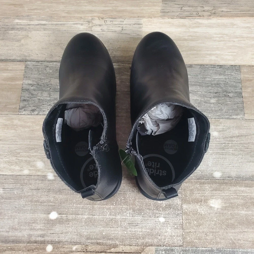Stride Rite SR Carolyn Kids Ankle Boots Sz 2.5 M Black Zipper Round Toe Booties